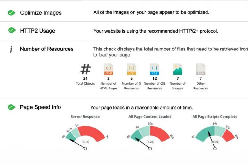 tecnical seo audit showing network resources, page speed and more