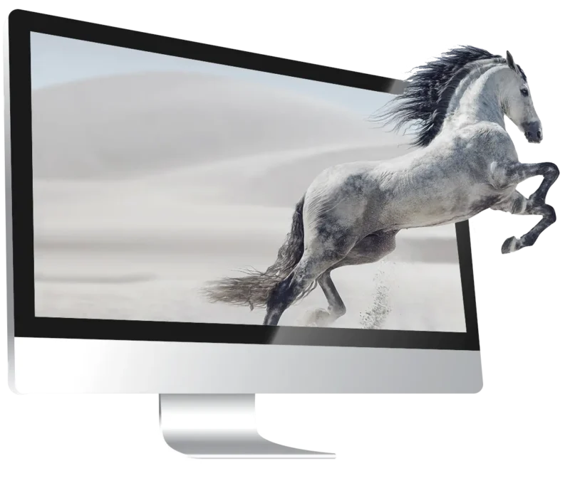 horse jumping out of a computer screen storytelling web site design
