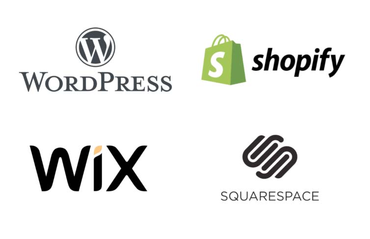website building platforms wordpress, shopify, wix, and squarespace